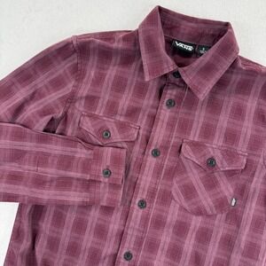 Vans Kids‎ Shirt Size S Burgundy Plaid Long Sleeve Button Up Casual